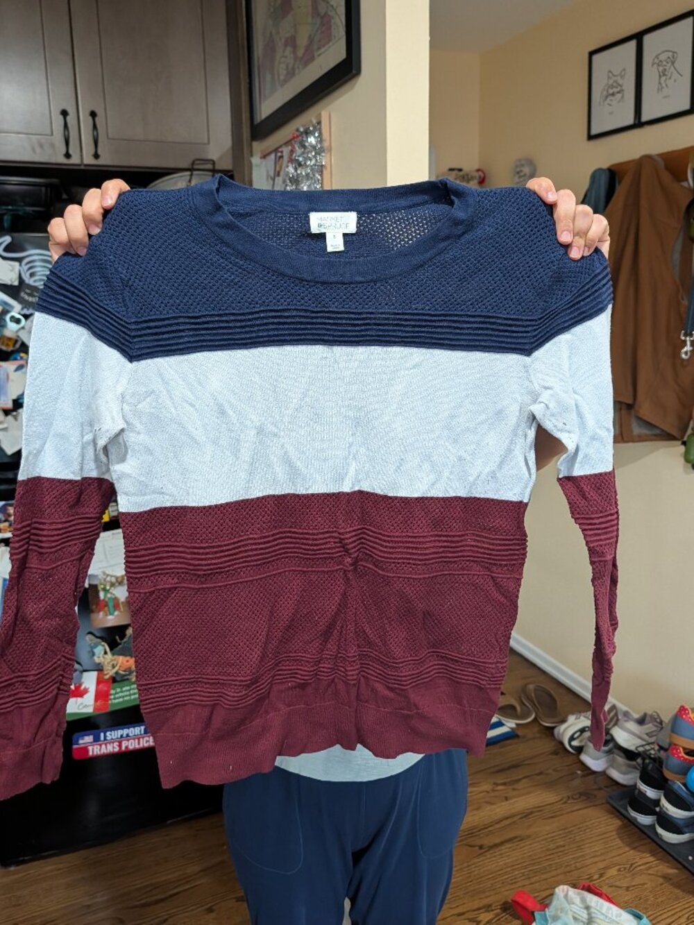 Market & Spruce Mixed Texture Colorblock Knit Sweater M